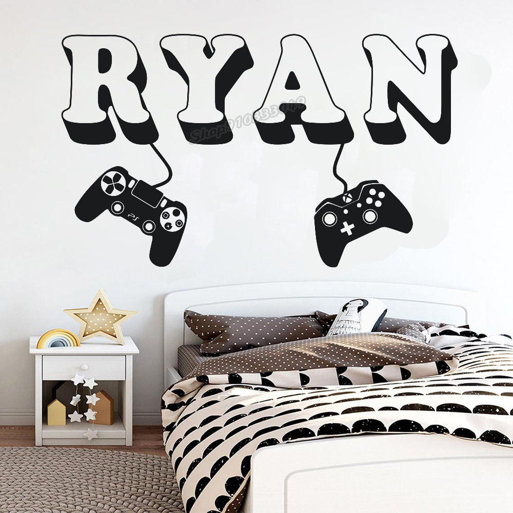 Gaming Console Room - Autocollant mural Gamer nom personnalisé contrôleur